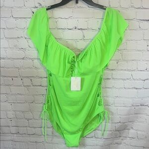 COPY - 3X Vibrant Green Plus size One Piece Swimsuit by Coastal Waves.  Ruffle …